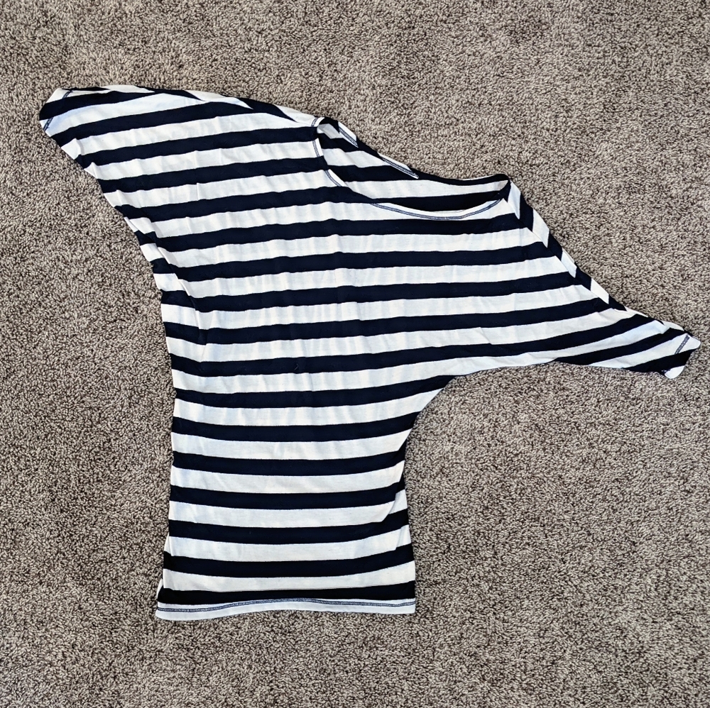 Wet Seal Off The Shoulder Navy Blue & White Striped Dolman Top S